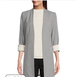 Calvin KleinOpen Front Long Roll-Tab Sleeve fitted Jacket size 4 Heather Grey